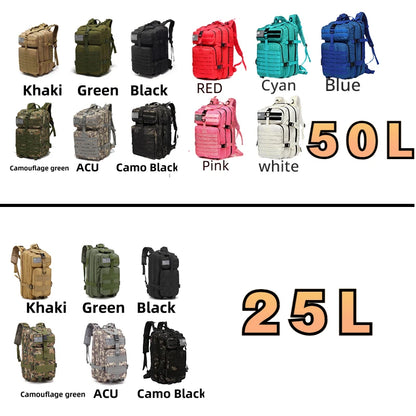 Sturdy  Tactical Backpack for Sports & Outdoors : 25L/50L Capacity Waterproof  Nylon Bag for Travel, Hiking, Climbing, Fishing Hunting Camping, Trekking Perfect  Rucksacks - Ideal Gift for All