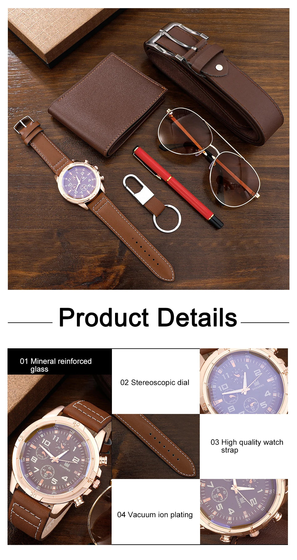 6-in-1 Business Luxury Gift Set for Men:  Watch, Glasses, Pen, Keychain, Belt & Purse - Elegant Gift Set for Men