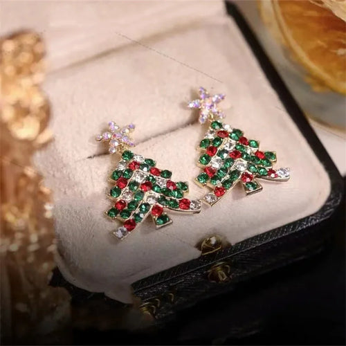 Women's Vibrant Zircon Christmas Tree Earrings for Girls' New Year's Holiday Jewelry Gifts - Sparkling Crystal Snowflake Elk Earrings - Perfect Gift foe Women