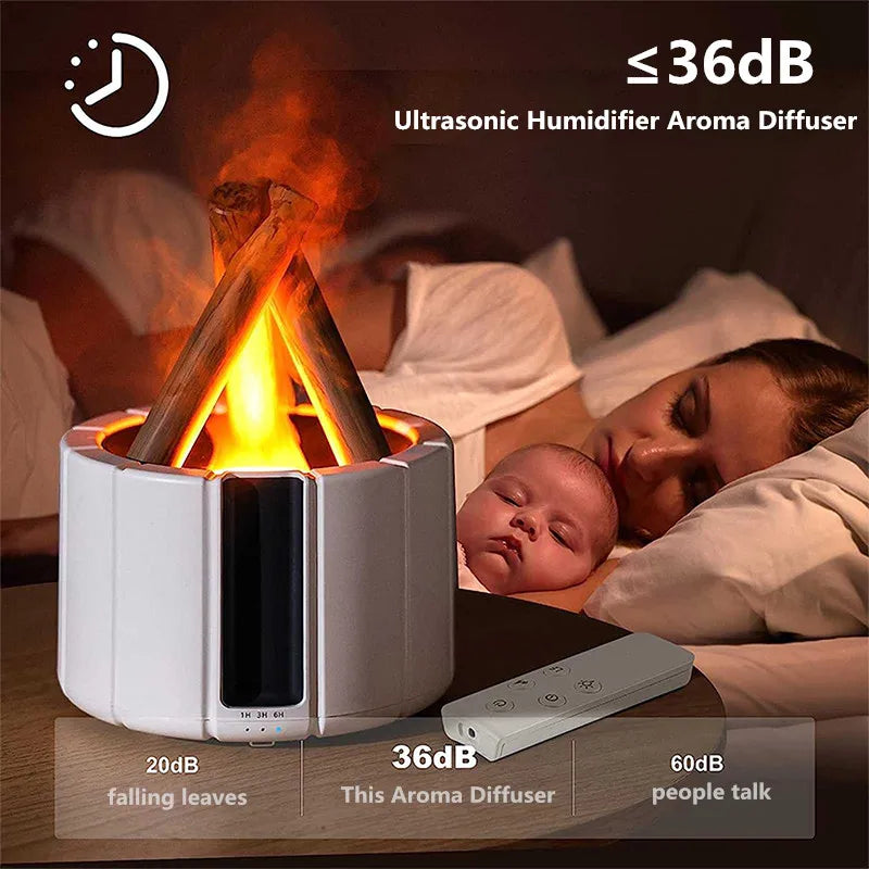 H9 Bonfire  Flame USB Humidifier with Remote Control  - Flame Light Ultrasonic Aroma Diffuser Air Humidifier, Oil Fragrance Perfume Machine for Home, Office, Hotels - Elegant Gifts for your Loved Ones & Youself