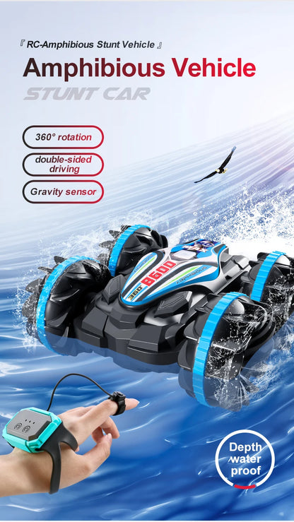 Remote-controlled amphibious RC car, stunt car, double-sided flip car, drift car, outdoor toy for Kids