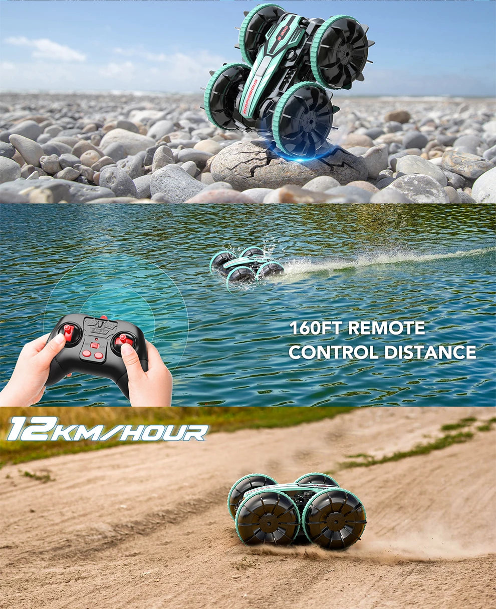 Remote-controlled amphibious RC car, stunt car, double-sided flip car, drift car, outdoor toy for Kids