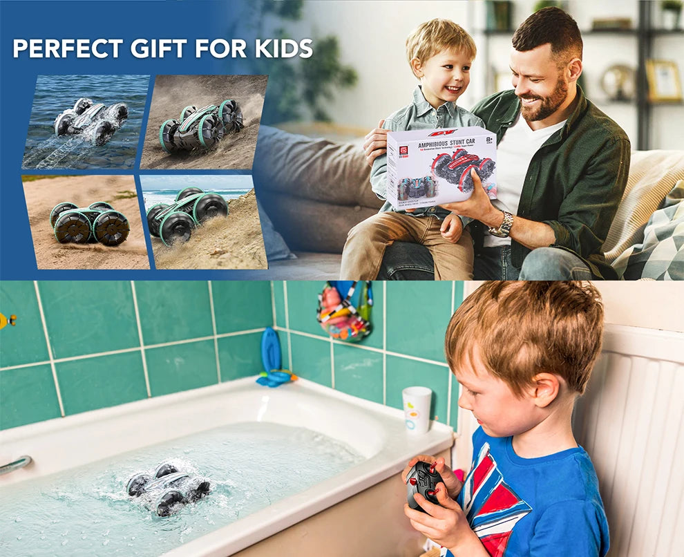 Remote-controlled amphibious RC car, stunt car, double-sided flip car, drift car, outdoor toy for Kids