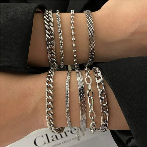 Figaro Vintage Metal Viking Kpop Pulseras Emo Cute Luxury Jewelry Gift - 316L Stainless Steel Cuban Chain Bracelet for Men & Women - Excellent Gift for All