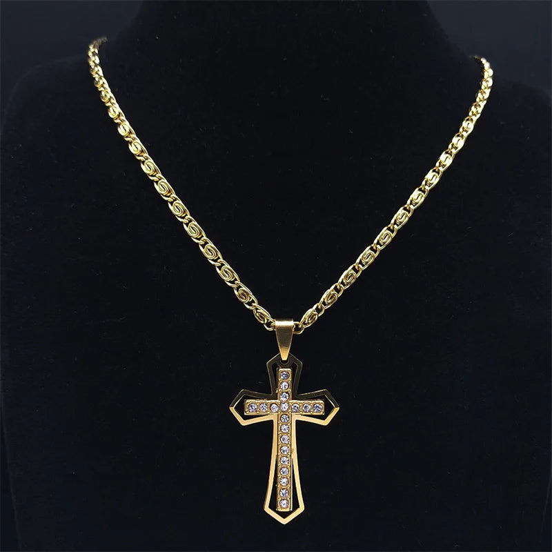 Stainless Steel Christian Cross Pendant Necklace for Men/Women in Gold or Silver, 20 or 24-inch, Durable and Stylish