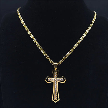 Stainless Steel Christian Cross Pendant Necklace for Men/Women in Gold or Silver, 20 or 24-inch, Durable and Stylish