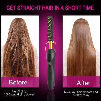 2-in-1 Hot Comb Hair Straightener: Electric,  Fast Heating, Portable, Anti-Scald, for Smooth & Sleek Hair - Ideal Gift for Women