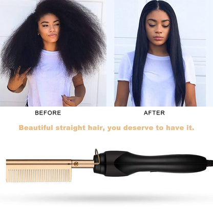 2-in-1 Hot Comb Hair Straightener: Electric,  Fast Heating, Portable, Anti-Scald, for Smooth & Sleek Hair - Ideal Gift for Women