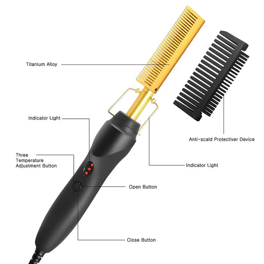 2-in-1 Hot Comb Hair Straightener: Electric,  Fast Heating, Portable, Anti-Scald, for Smooth & Sleek Hair - Ideal Gift for Women