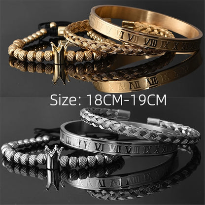 Luxurious Roman Royal Crown Charm Bracelet for Men - Open Adjustable Bracelets, Stainless Steel, Geometry Pulseiras - Excellent Gift for Men