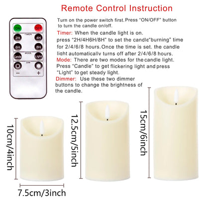 3Pcs/Set Remote Control  LED Flameless Candles - Battery Operated Realistic 3D Dynamic Flame Candle Lights for Home Decoration, Candle Lights Dinner, Tea - Perfect Gift to Your Favorite Family