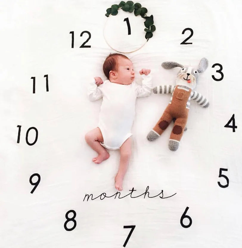 Nordic-themed photo accessories for infants, including milestone blankets, play mats, backdrop cloth, and calendar props.