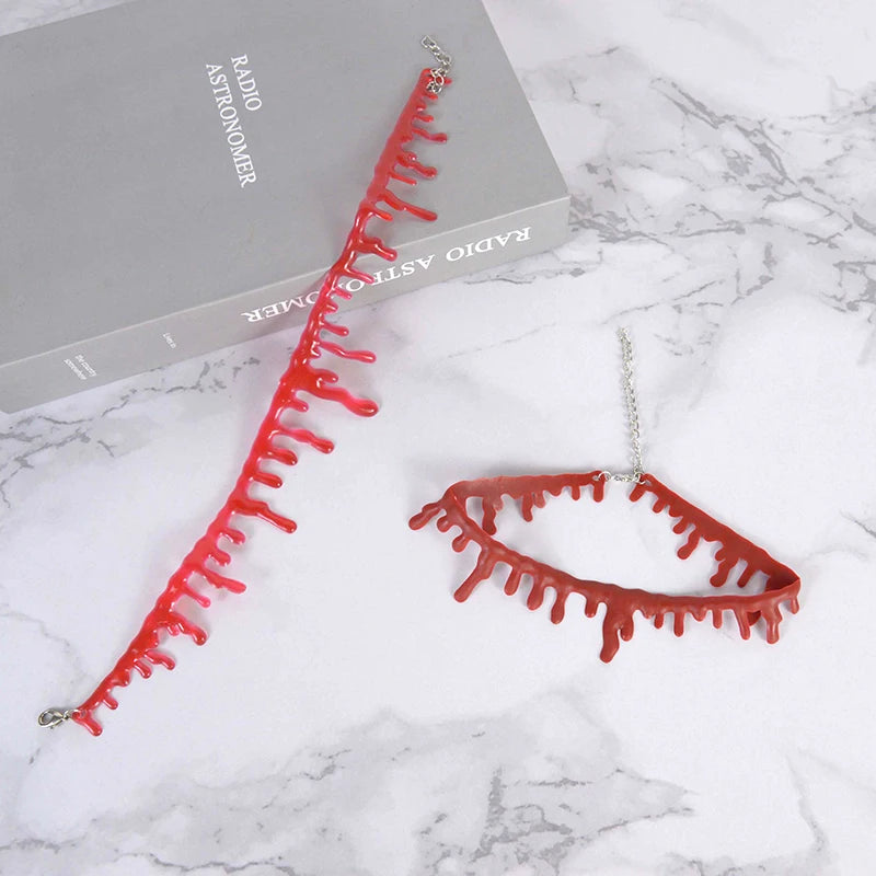 Spooky Halloween Blood Drip Necklace – Fake Vampire Blood Choker for Horror Costume & Party Accessories