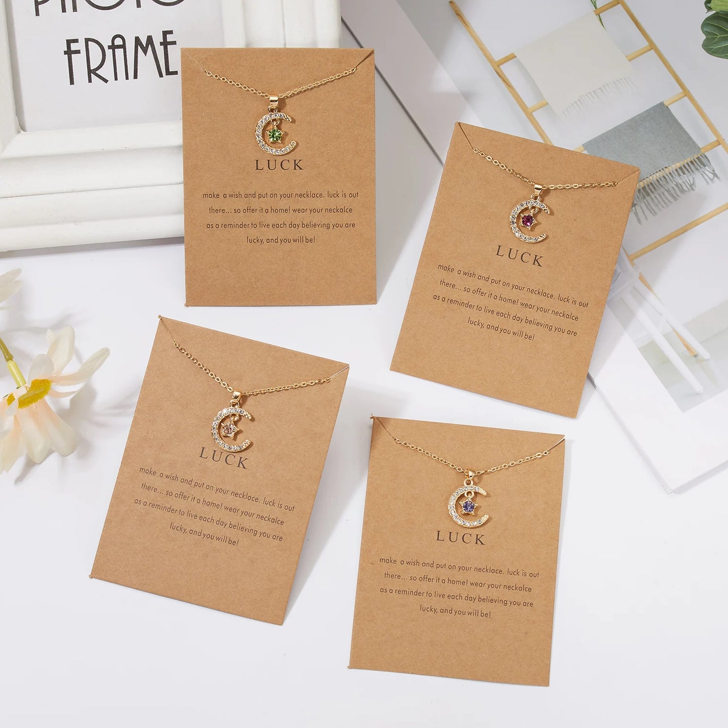 2026 New Fashion Birthstone Moon & Star Crystal Pendant Necklace for Women – Elegant Clavicle Chain Choker, Perfect for Birthday Gifts and Creative Jewelry Accessories.