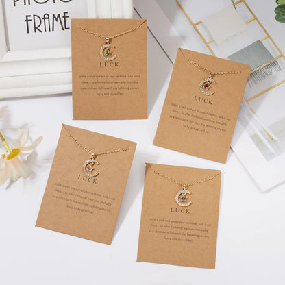 2026 New Fashion Birthstone Moon & Star Crystal Pendant Necklace for Women – Elegant Clavicle Chain Choker, Perfect for Birthday Gifts and Creative Jewelry Accessories.