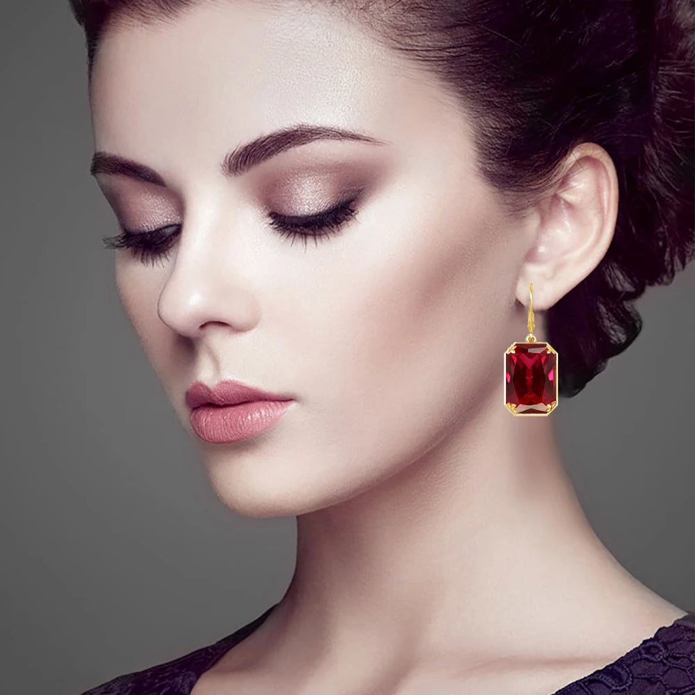 Elegant Ruby Dangle Earrings for Women – 925 Silver 18K Gold Plated Hoops Fine Jewelry for Engagement, Party & Gifting Her