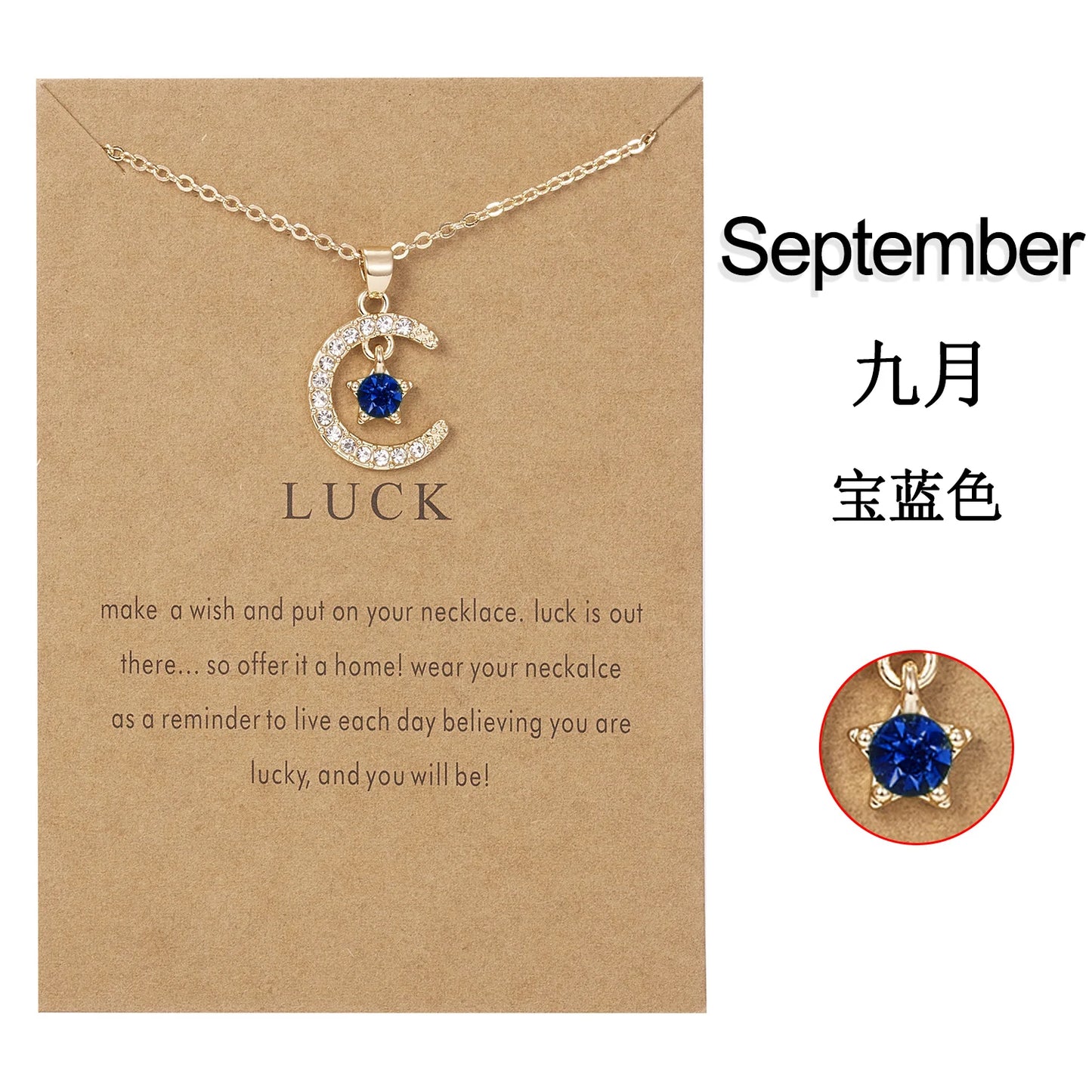 2026 New Fashion Birthstone Moon & Star Crystal Pendant Necklace for Women – Elegant Clavicle Chain Choker, Perfect for Birthday Gifts and Creative Jewelry Accessories.