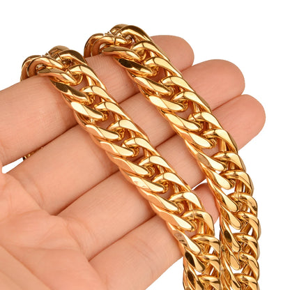 Stainless Steel Cuban Curb Chain Necklace/Bracelet - Silver/Gold Color, 9-16mm  Width Fashion Jewelry for Men/Women - Perfect Gift for All