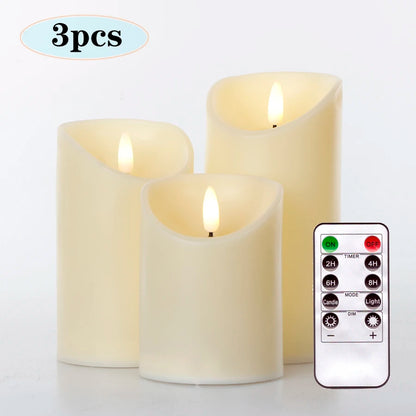 3Pcs/Set Remote Control  LED Flameless Candles - Battery Operated Realistic 3D Dynamic Flame Candle Lights for Home Decoration, Candle Lights Dinner, Tea - Perfect Gift to Your Favorite Family