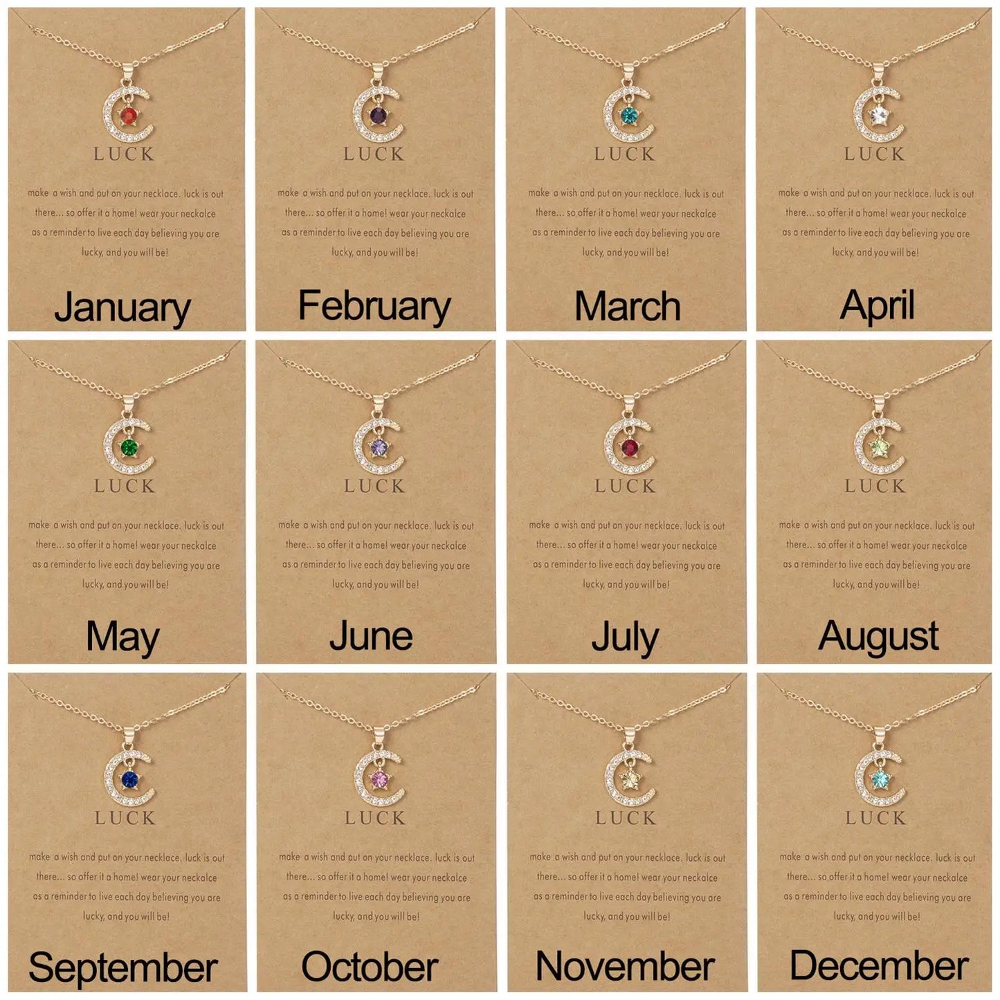 2026 New Fashion Birthstone Moon & Star Crystal Pendant Necklace for Women – Elegant Clavicle Chain Choker, Perfect for Birthday Gifts and Creative Jewelry Accessories.