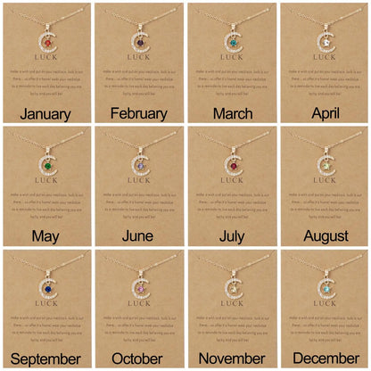 2026 New Fashion Birthstone Moon & Star Crystal Pendant Necklace for Women – Elegant Clavicle Chain Choker, Perfect for Birthday Gifts and Creative Jewelry Accessories.