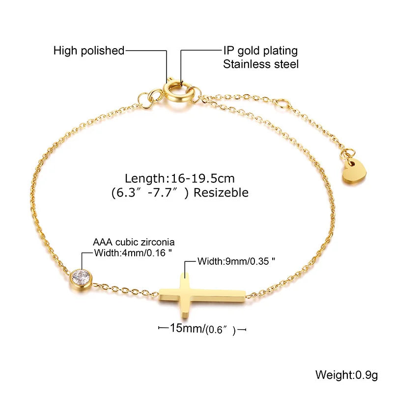 Women’s Minimalist Thin Chain Bracelet Cross Moon Star Charm