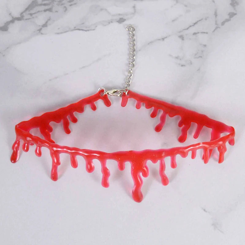 Spooky Halloween Blood Drip Necklace – Fake Vampire Blood Choker for Horror Costume & Party Accessories