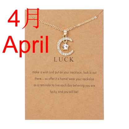 2026 New Fashion Birthstone Moon & Star Crystal Pendant Necklace for Women – Elegant Clavicle Chain Choker, Perfect for Birthday Gifts and Creative Jewelry Accessories.