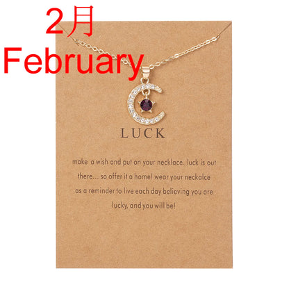 2026 New Fashion Birthstone Moon & Star Crystal Pendant Necklace for Women – Elegant Clavicle Chain Choker, Perfect for Birthday Gifts and Creative Jewelry Accessories.