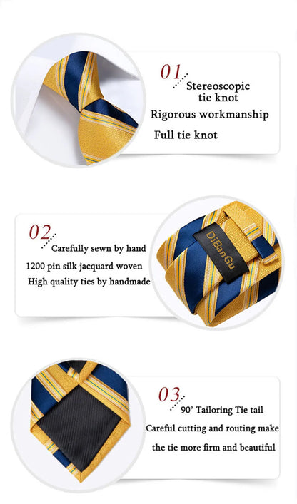 Luxury Orange Paisley Men's Tie Set for Business, Office, Party, Wedding| 3.15 Inch Silk Polyester Necktie, Cufflinks & Pocket Square - Perfect Gift for Him