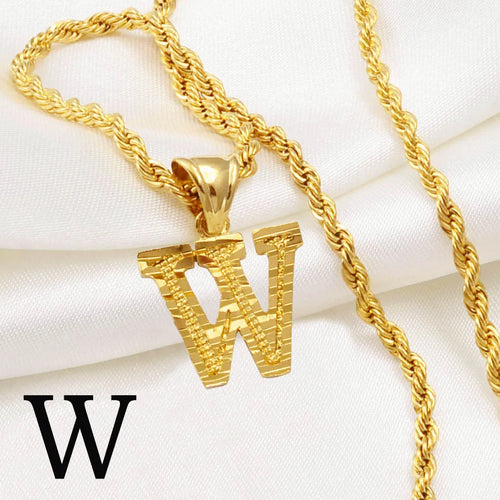 A-Z Name's Initial Letters Gold Plated Pendant With Twisted Rope Chain Necklace - Unisex Design, Perfect for All occasions, Gift, Party & Everyday Use -  Excellent Gift for All