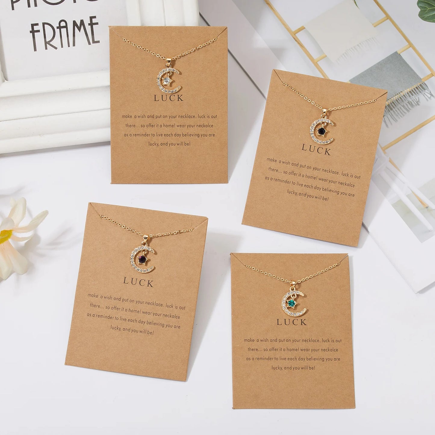 2026 New Fashion Birthstone Moon & Star Crystal Pendant Necklace for Women – Elegant Clavicle Chain Choker, Perfect for Birthday Gifts and Creative Jewelry Accessories.