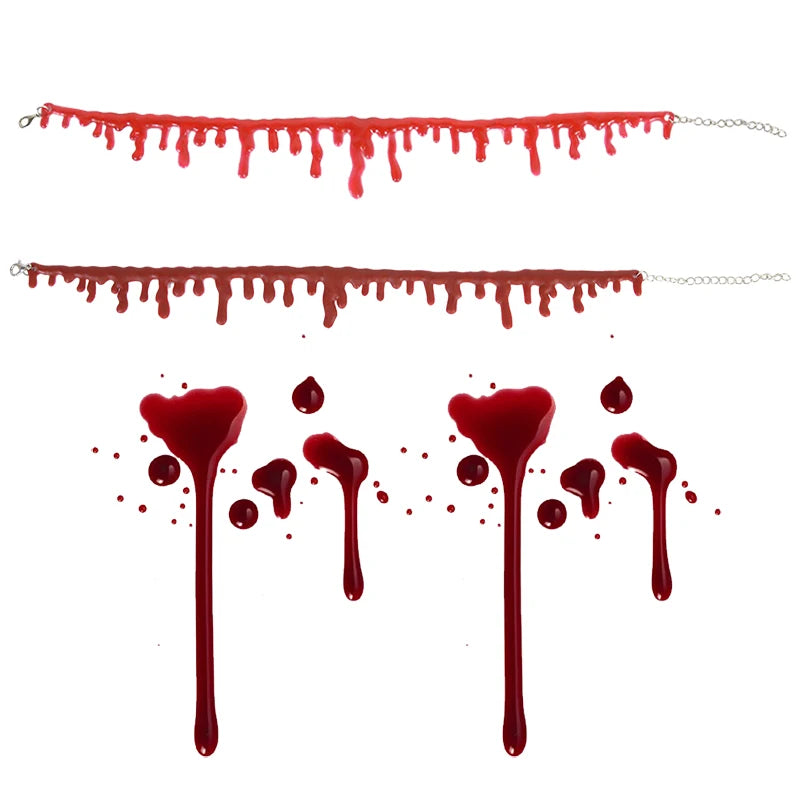 Spooky Halloween Blood Drip Necklace – Fake Vampire Blood Choker for Horror Costume & Party Accessories