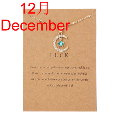 2026 New Fashion Birthstone Moon & Star Crystal Pendant Necklace for Women – Elegant Clavicle Chain Choker, Perfect for Birthday Gifts and Creative Jewelry Accessories.