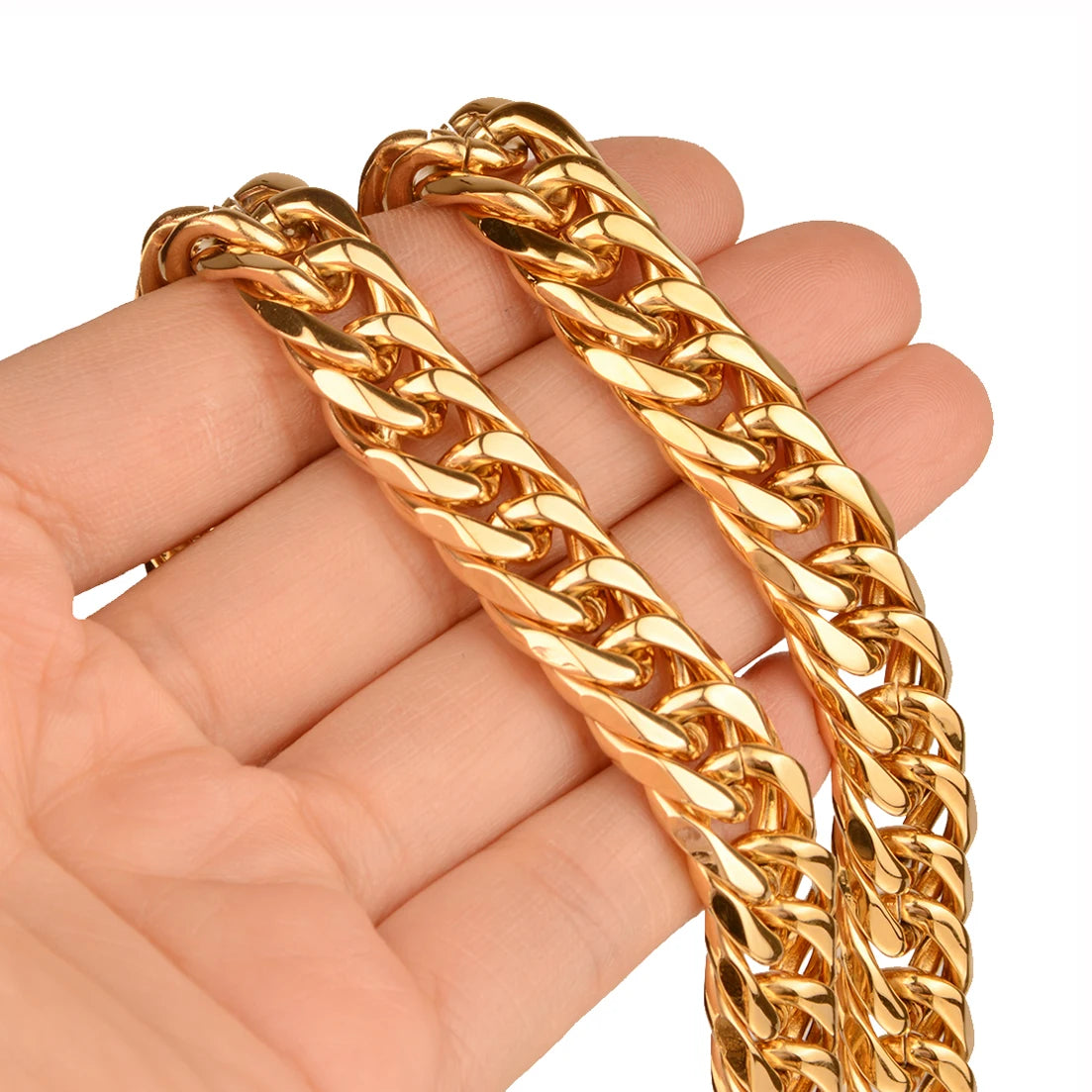 Stainless Steel Cuban Curb Chain Necklace/Bracelet - Silver/Gold Color, 9-16mm  Width Fashion Jewelry for Men/Women - Perfect Gift for All