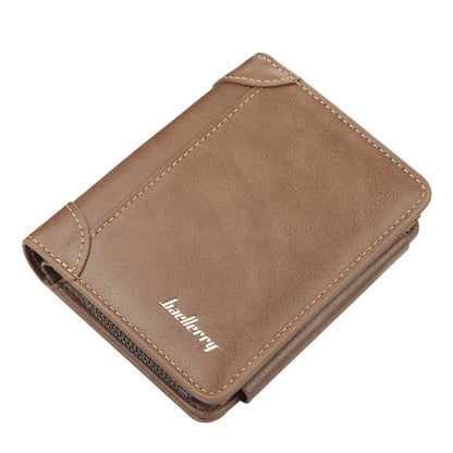 High Quality Men's PU Leather Wallet -  Stylish Durable & Zipper Short Design with Multi Cards Holder, Coin Holder Purse- Ideal Gift for Men