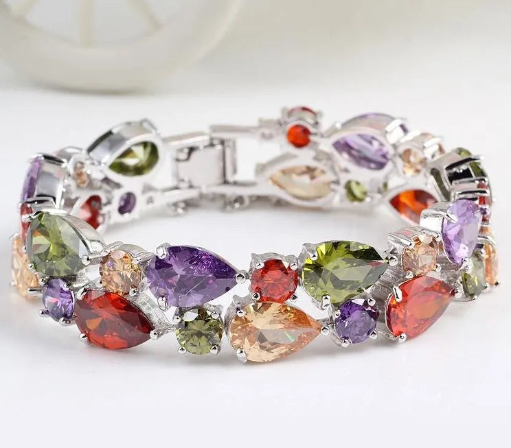 Elegant Multicolor Mona Lisa Inspired Cubic Zirconia Bracelet – Luxury Women’s Wedding Jewelry, Daily Wear Bangles - Perfect Gift for Her