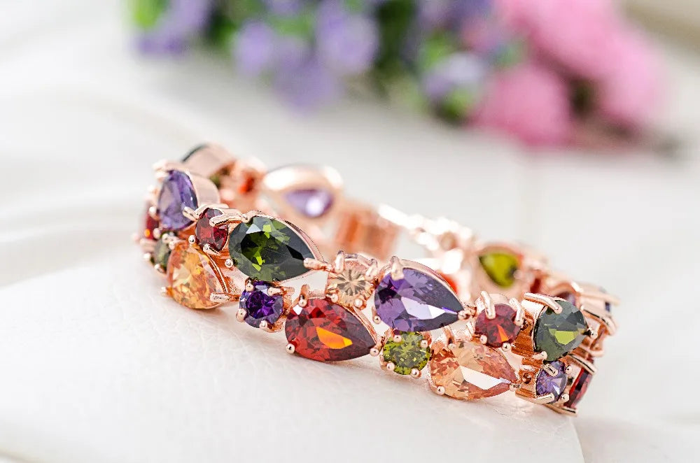 Elegant Multicolor Mona Lisa Inspired Cubic Zirconia Bracelet – Luxury Women’s Wedding Jewelry, Daily Wear Bangles - Perfect Gift for Her