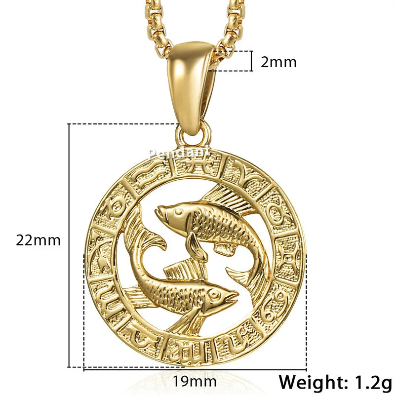 Men's Women's 12 Horoscope Zodiac Sign Gold Color Pendant Necklace Aries Leo Wholesale 12 Constellations Jewelry GPM24
