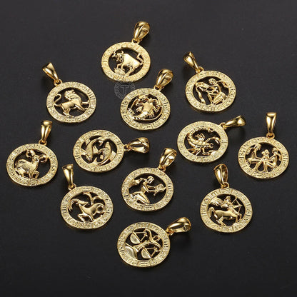 Men's Women's 12 Horoscope Zodiac Sign Gold Color Pendant Necklace Aries Leo Wholesale 12 Constellations Jewelry GPM24