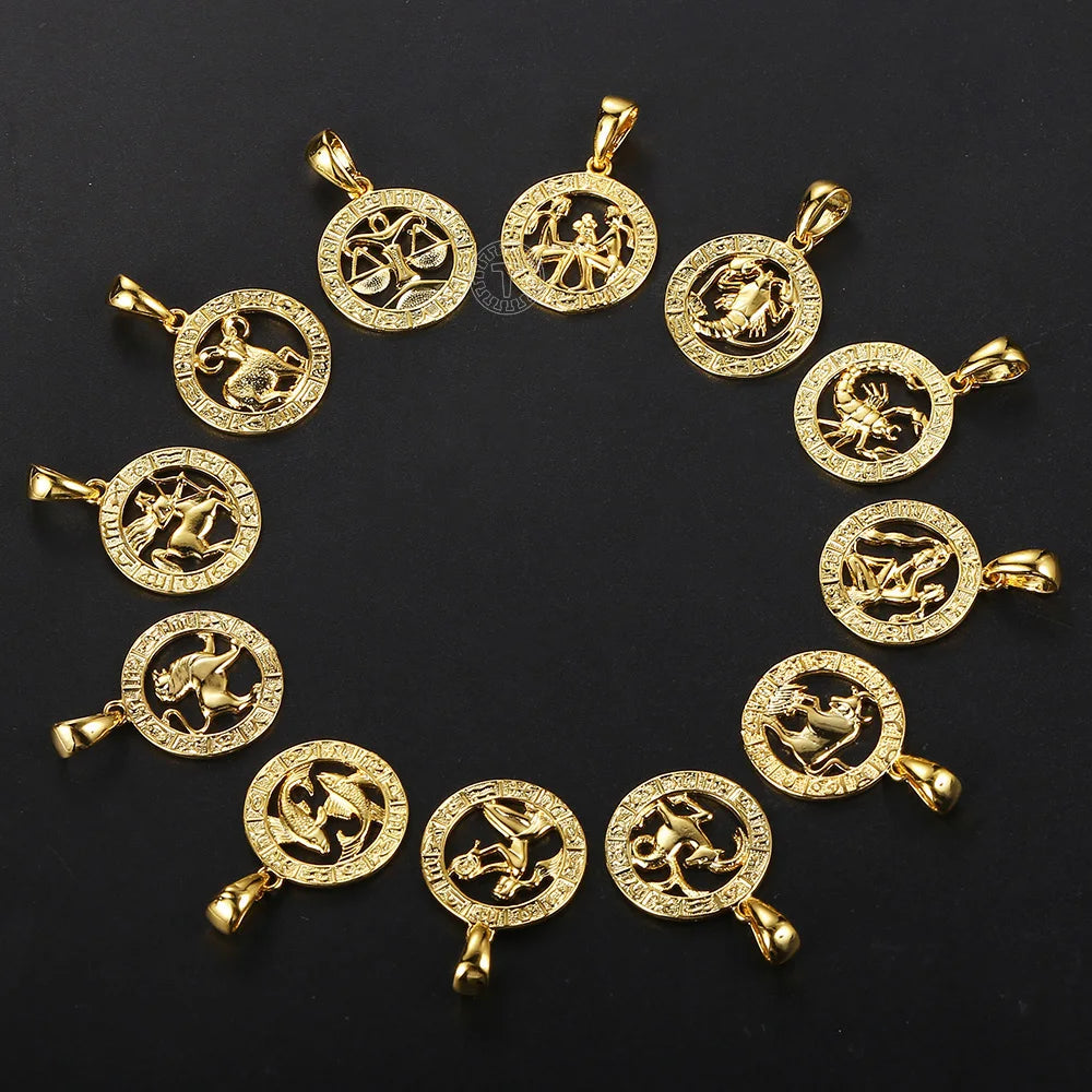 Men's Women's 12 Horoscope Zodiac Sign Gold Color Pendant Necklace Aries Leo Wholesale 12 Constellations Jewelry GPM24