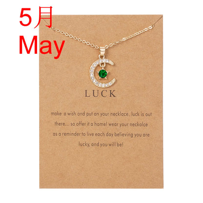 2026 New Fashion Birthstone Moon & Star Crystal Pendant Necklace for Women – Elegant Clavicle Chain Choker, Perfect for Birthday Gifts and Creative Jewelry Accessories.
