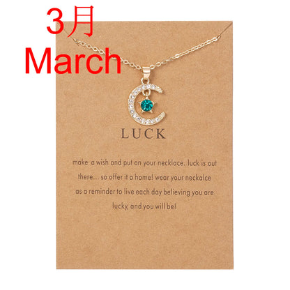 2026 New Fashion Birthstone Moon & Star Crystal Pendant Necklace for Women – Elegant Clavicle Chain Choker, Perfect for Birthday Gifts and Creative Jewelry Accessories.