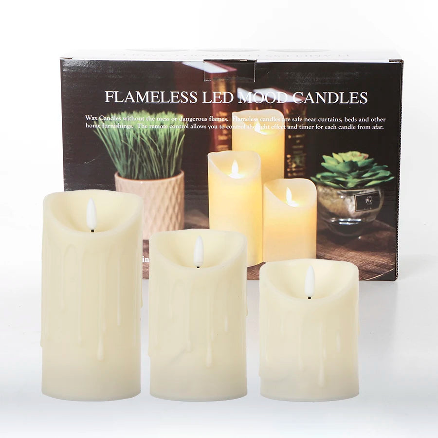 3Pcs/Set Remote Control  LED Flameless Candles - Battery Operated Realistic 3D Dynamic Flame Candle Lights for Home Decoration, Candle Lights Dinner, Tea - Perfect Gift to Your Favorite Family