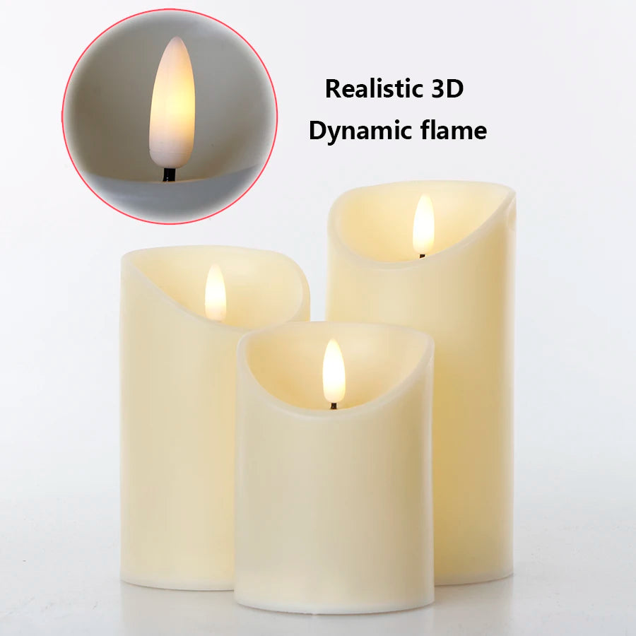 3Pcs/Set Remote Control  LED Flameless Candles - Battery Operated Realistic 3D Dynamic Flame Candle Lights for Home Decoration, Candle Lights Dinner, Tea - Perfect Gift to Your Favorite Family