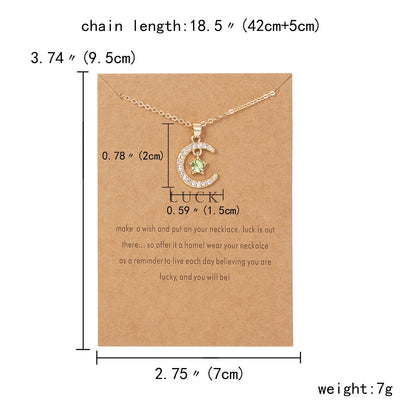 2026 New Fashion Birthstone Moon & Star Crystal Pendant Necklace for Women – Elegant Clavicle Chain Choker, Perfect for Birthday Gifts and Creative Jewelry Accessories.
