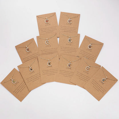 2026 New Fashion Birthstone Moon & Star Crystal Pendant Necklace for Women – Elegant Clavicle Chain Choker, Perfect for Birthday Gifts and Creative Jewelry Accessories.