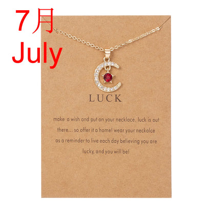 2026 New Fashion Birthstone Moon & Star Crystal Pendant Necklace for Women – Elegant Clavicle Chain Choker, Perfect for Birthday Gifts and Creative Jewelry Accessories.