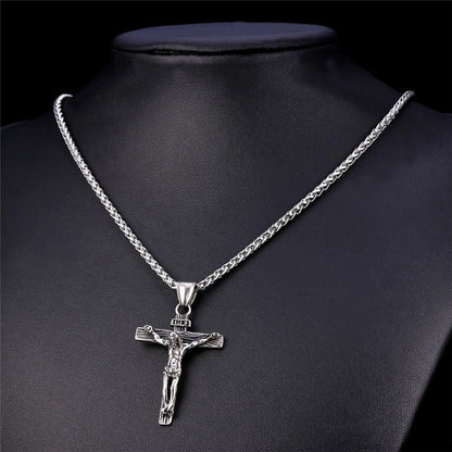 Stylish Religious Jesus Cross Necklace - Gold/Silver Color Chain Pendant for Men - Christian Jewelry Gift