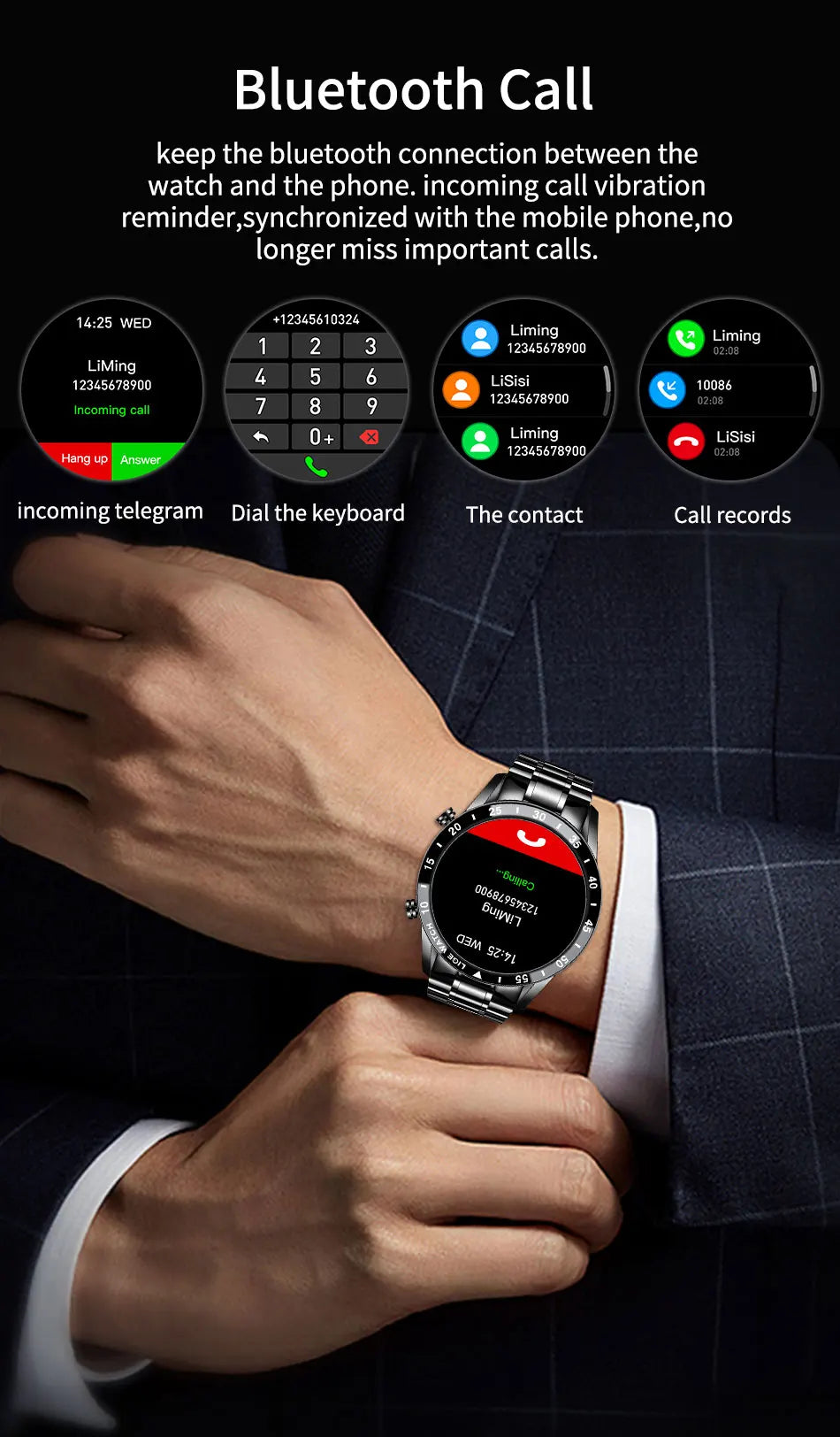 LIGE 2024 Smart Watch - Full Circle Touch Screen, Bluetooth Call, Waterproof, Health Monitoring - Elegant Gift for Men